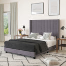 Sana Modern Gray Velvet Upholstered Platform Bed Frame with Padded, Tufted Wingback Headboard and Wood Support Slats, No Box Spring Required