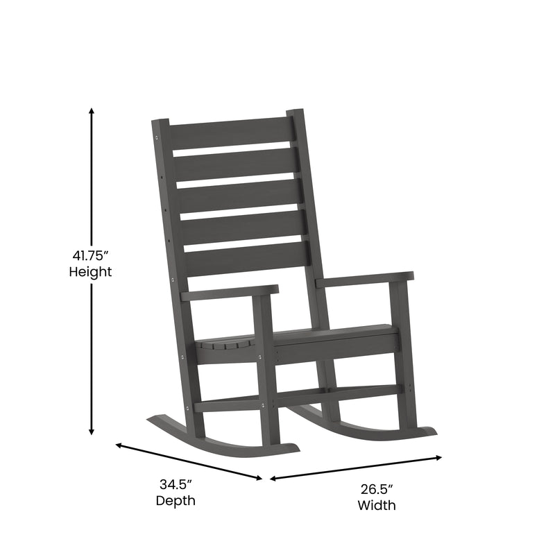 Fielder Contemporary Rocking Chair, All-Weather HDPE Indoor/Outdoor Rocker in Gray