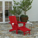 Ridley Adirondack Chair with Cup Holder and Pull Out Ottoman, All-Weather HDPE Indoor/Outdoor Lounge Chair, Set of 2