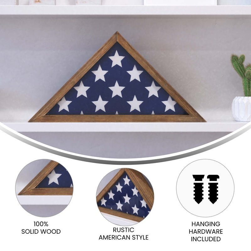 Sabore Weathered Solid Wood Military Memorial Flag Display Case for 9.5' x 5' American Veteran Flag