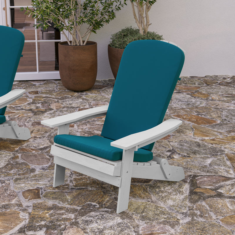 Riviera Set of 2 Weather Resistant Folding Adirondack Patio Chairs With Vertical Lattice Backs and Comfort Foam Cushions