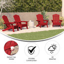 Nassau Adirondack Chair with Cup Holder, Weather Resistant HDPE Adirondack Chair in Red, Set of 4