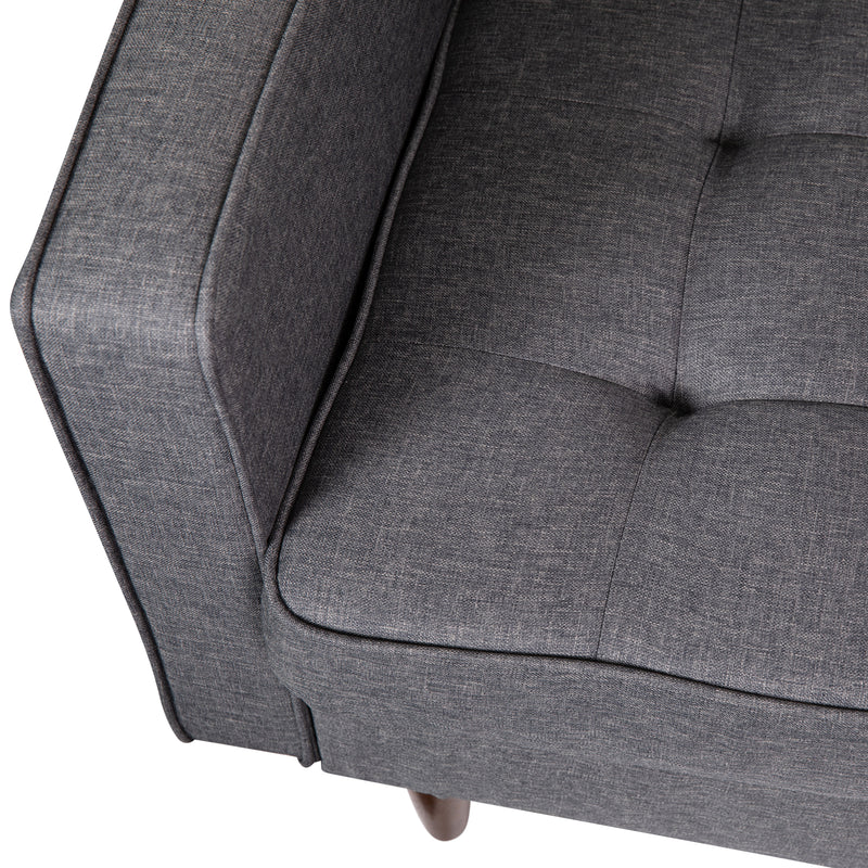 Garibaldi Mid-Century Modern Armchair with Tufted Faux Linen Upholstery & Solid Wood Legs