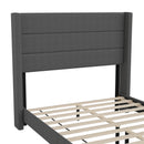Percy Modern Platform Bed with Padded Channel Stitched Faux Linen Upholstered Wingback Headboard and 8.6" Underbed Clearance