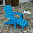 Ridley Adirondack Chair with Cup Holder and Pull Out Ottoman, All-Weather HDPE Indoor/Outdoor Lounge Chair in Blue, Set of 2