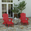Ridley Adirondack Chair with Cup Holder and Pull Out Ottoman, All-Weather HDPE Indoor/Outdoor Lounge Chair in Red