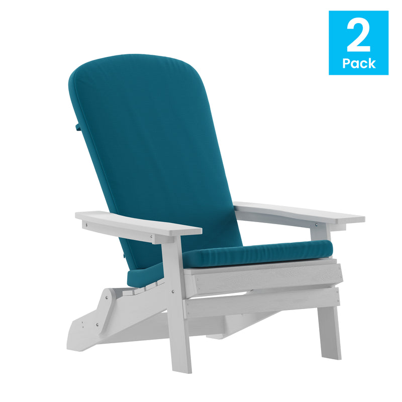 Riviera Set of 2 Weather Resistant Folding Adirondack Patio Chairs With Vertical Lattice Backs and Comfort Foam Cushions
