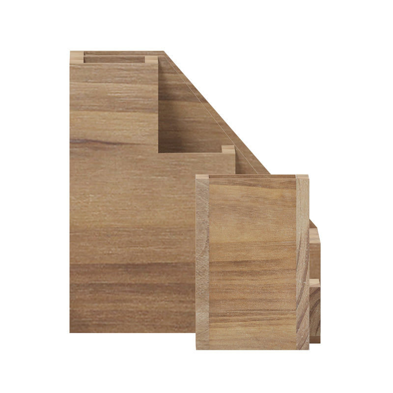 Ceely 3 Piece Wooden Desk Organizer Set for Desktop, Countertop, or Vanity in Rustic Brown