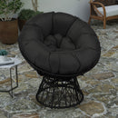 Foley Papasan Style Woven Wicker Swivel Patio Chair in Black with Removable All-Weather Black Cushion
