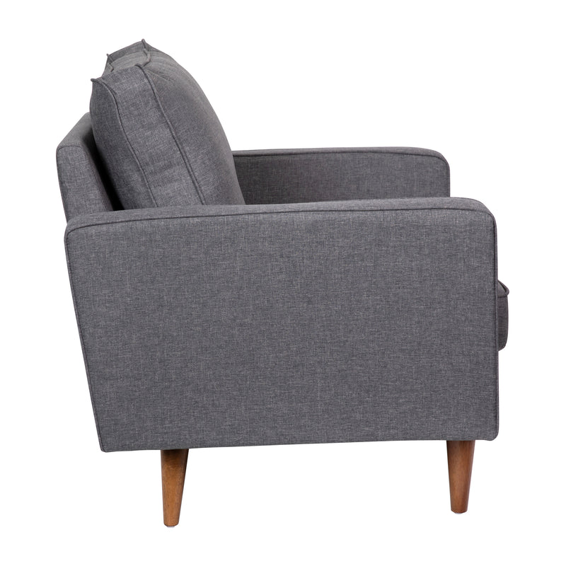 Garibaldi Mid-Century Modern Armchair with Tufted Faux Linen Upholstery & Solid Wood Legs