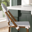 Celia Set of Two Indoor/Outdoor Stacking French Bistro Counter Stools with Patterned Seats and Backs & Light Natural Metal Frames