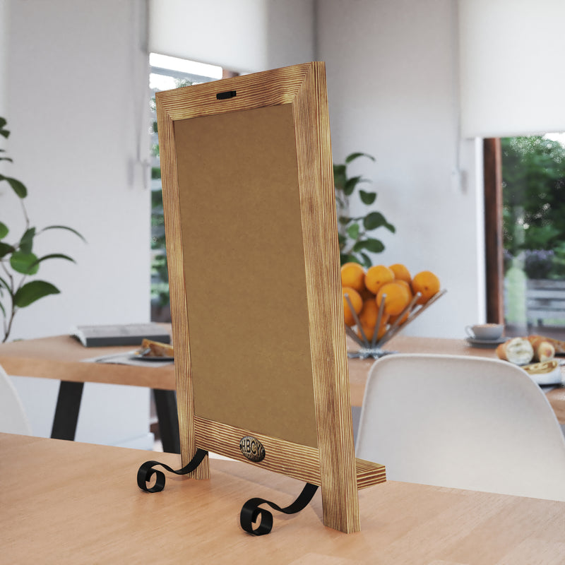 Magda Set of 10 Wall Mount or Tabletop Magnetic Chalkboards with Folding Metal Legs in Torched Wood,  9.5" x 14"