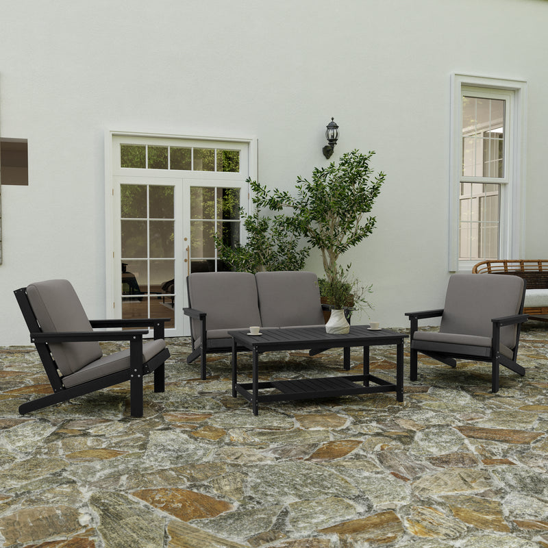 Riviera All-Weather Poly Resin Wood Two Tiered Adirondack Slatted Coffee Conversation Table