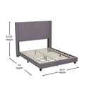 Sana Modern Gray Velvet Upholstered Platform Bed Frame with Padded, Tufted Wingback Headboard and Wood Support Slats, No Box Spring Required