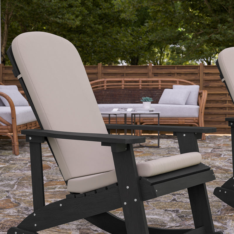 Atlantic All-Weather Polyresin Adirondack Rocking Chair with Vertical Slats and Weather Resistant Cushions