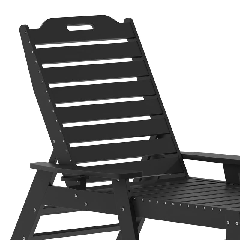 Gaylord Set of 2 Adjustable Adirondack Loungers with Cup Holders- All-Weather Indoor/Outdoor HDPE Lounge Chairs