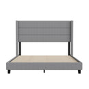 Percy Modern Platform Bed with Padded Channel Stitched Faux Linen Upholstered Wingback Headboard and 8.6" Underbed Clearance
