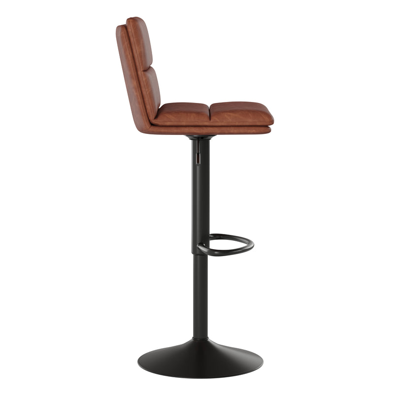 Keene Set of 2 Modern Faux Leather Upholstered Adjustable Height Bar Stools with Sturdy Iron Bases