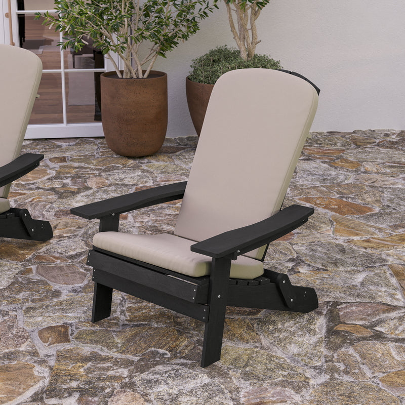 Riviera Set of 2 Weather Resistant Folding Adirondack Patio Chairs With Vertical Lattice Backs and Comfort Foam Cushions