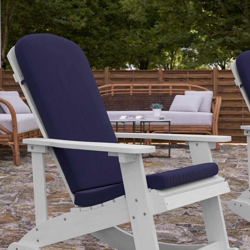 Atlantic All-Weather Polyresin Adirondack Rocking Chair with Vertical Slats and Weather Resistant Cushions