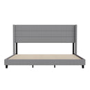 Percy Modern Platform Bed with Padded Channel Stitched Faux Linen Upholstered Wingback Headboard and 8.6" Underbed Clearance