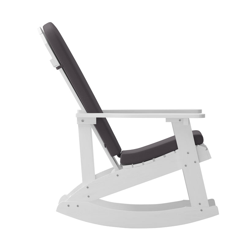 Atlantic All-Weather Polyresin Adirondack Rocking Chair with Vertical Slats and Weather Resistant Cushions