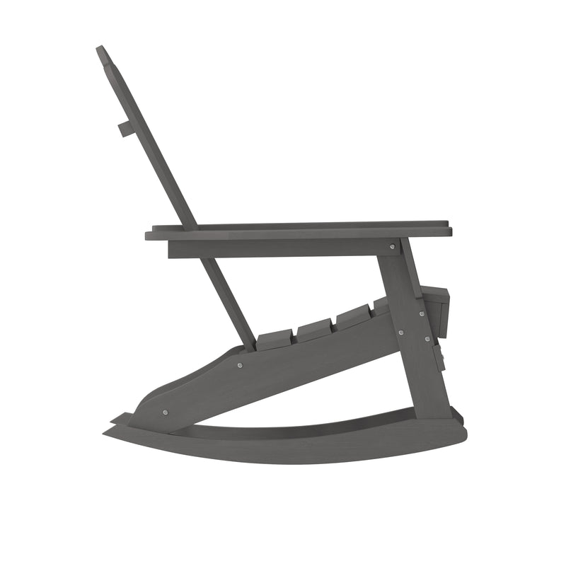 Ridley Adirondack Rocking Chair with Cup Holder, Weather Resistant HDPE Adirondack Rocking Chair in Gray