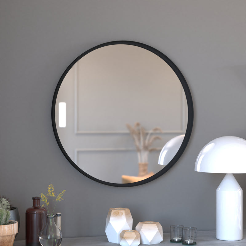 Monaco Round Deep Frame Accent Mirror Round Metal Framed Wall Mount Mirror