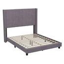 Sana Modern Gray Velvet Upholstered Platform Bed Frame with Padded, Tufted Wingback Headboard and Wood Support Slats, No Box Spring Required