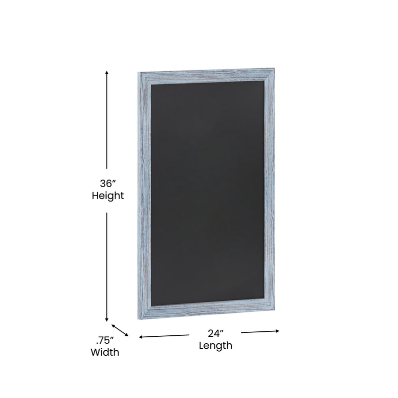 Magda 24" x 36" Rustic Blue Wall Mount Magnetic Chalkboard Sign, Hanging Wall Chalkboard Memo Board