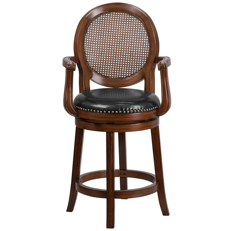 Mathieu 26 Swivel Counter Stool with Oval Rattan Back Arms and Black