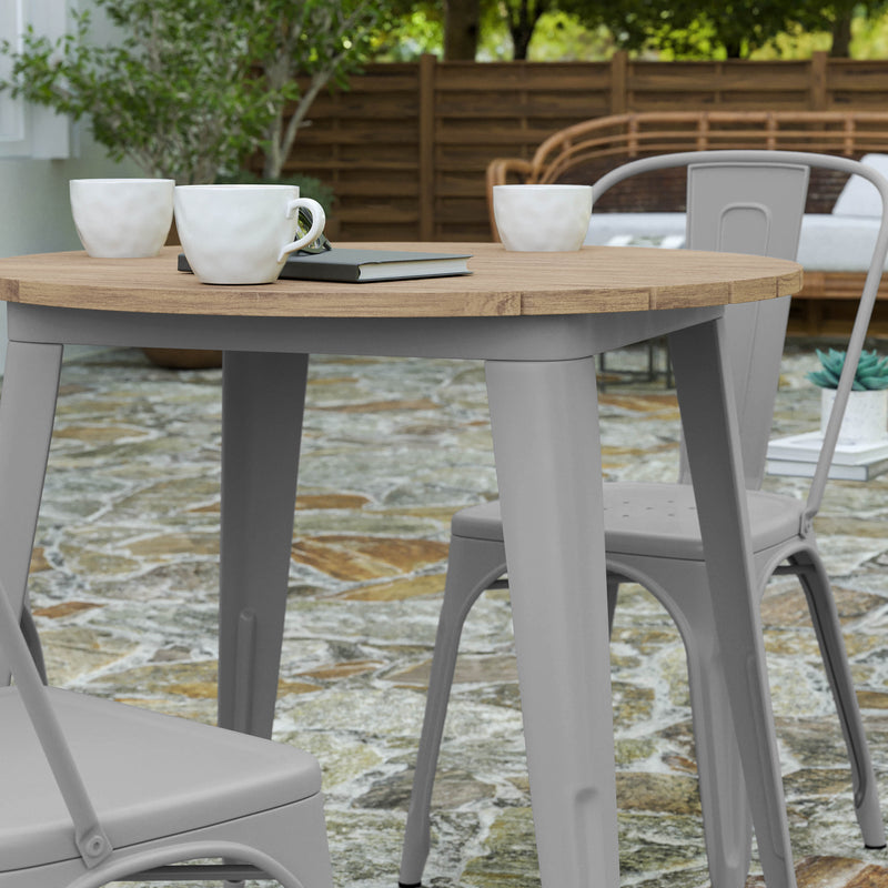 Dryden Indoor/Outdoor Dining Table, 30" Round All Weather Poly Resin Top with Steel Base