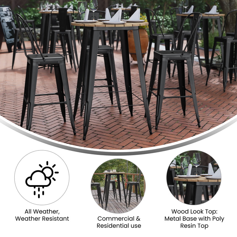 Dryden Indoor/Outdoor Bar Top Table, 30" Round All Weather Poly Resin Top with Steel base