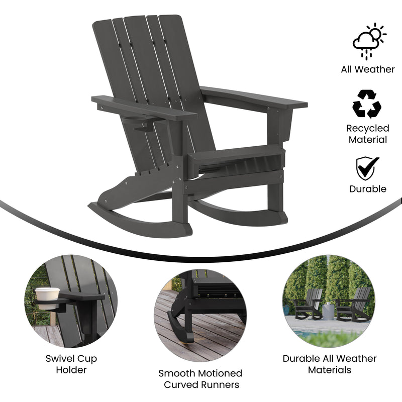 Ridley Adirondack Rocking Chair with Cup Holder, Weather Resistant HDPE Adirondack Rocking Chair, Set of 2