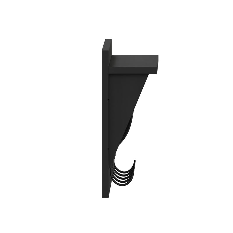 Enid 24 Inch Wall Mount Black Pine Wood Storage Rack with 5 Hooks, Entryway, Kitchen, Bathroom
