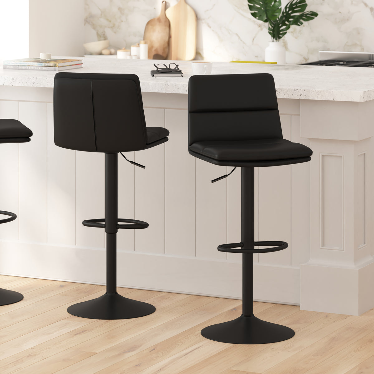 Keene Set of 2 Modern Faux Leather Upholstered Adjustable Height Bar Stools  with Sturdy Iron Bases