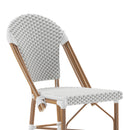 Celia Set of Two Indoor/Outdoor Stacking French Bistro Bar Stools with Patterned Seats and Backs & Light Natural Metal Frames