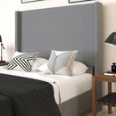 Bramlett Modern Platform Bed Frame with Padded Faux Linen Upholstered Wingback Headboard and Wood Support Slats