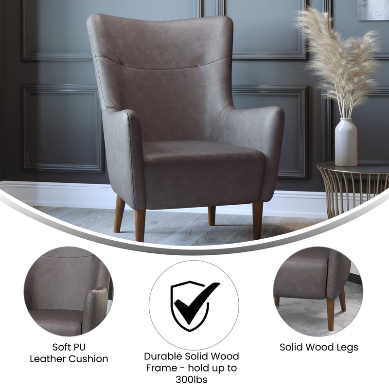 Regal Traditional Wingback Accent Chair, Faux Leather Upholstery and Wooden Frame and Legs