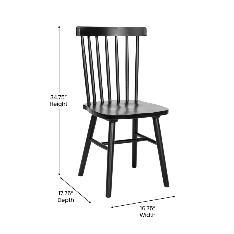 Torrin Set of Two Premium Solid Wood Spindle Back Dining Chairs in Black with Saddle Seats and Floor Protectant Felt Pads