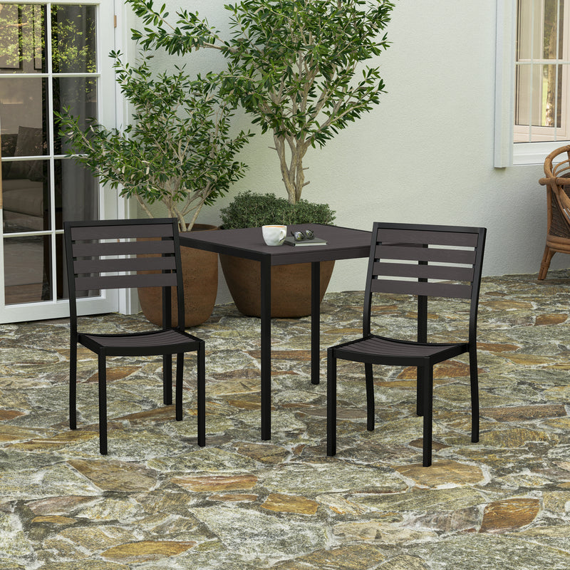 Kersey Outdoor Side Chairs Poly Gray Wash Faux Teak Wood and Metal Patio and Deck Chairs for All-Weather Use- Set of 2