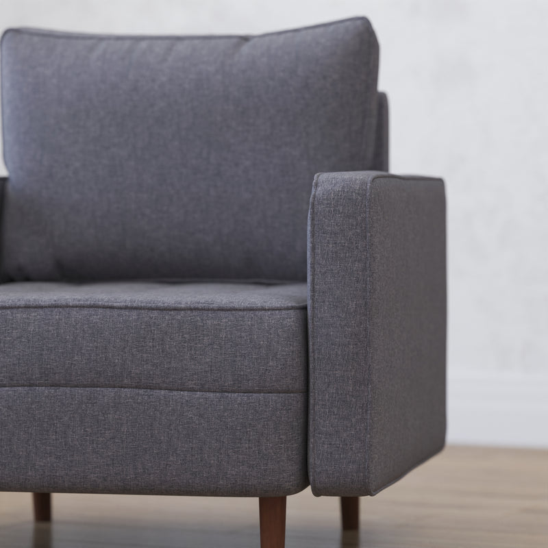 Garibaldi Mid-Century Modern Armchair with Tufted Faux Linen Upholstery & Solid Wood Legs