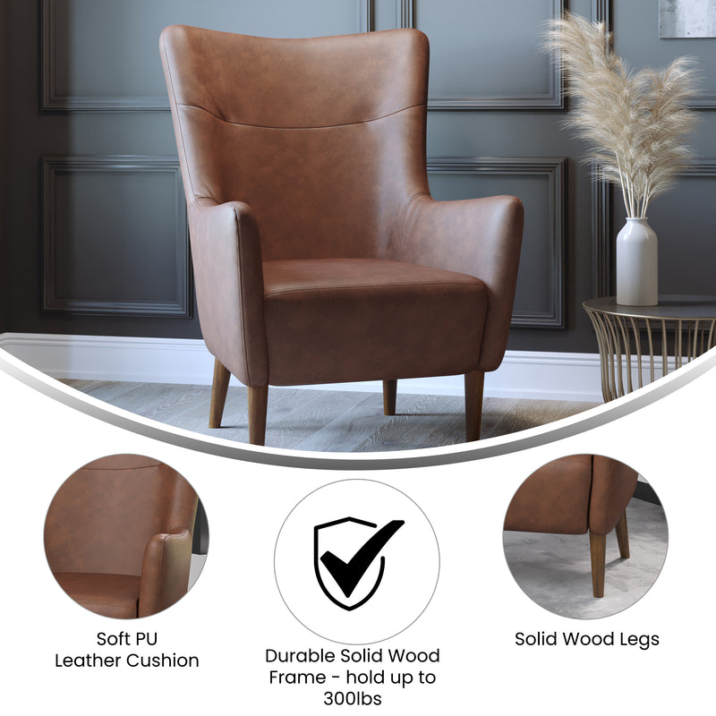 Regal Traditional Wingback Accent Chair, Faux Leather Upholstery and Wooden Frame and Legs