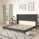 Percy Modern Platform Bed with Padded Channel Stitched Faux Linen Upholstered Wingback Headboard and 8.6" Underbed Clearance