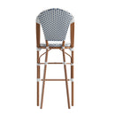 Celia Set of Two Indoor/Outdoor Stacking French Bistro Bar Stools with Patterned Seats and Backs & Light Natural Metal Frames