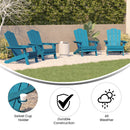 Nassau Adirondack Chair with Cup Holder, Weather Resistant HDPE Adirondack Chair in Blue, Set of 4