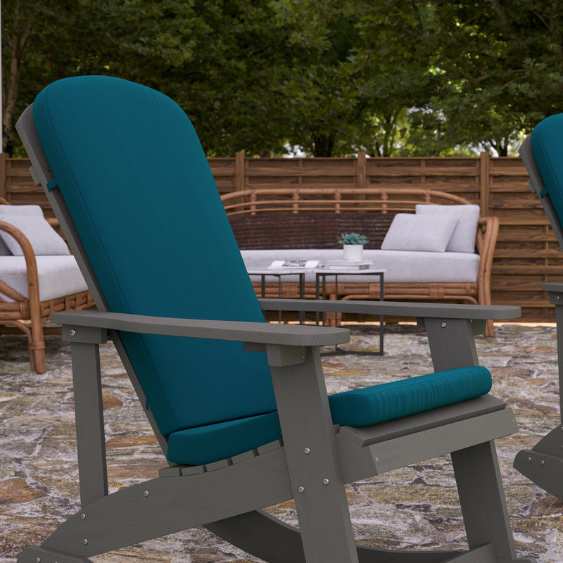 Atlantic All-Weather Polyresin Adirondack Rocking Chair with Vertical Slats and Weather Resistant Cushions