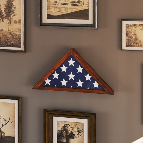 Sabore Rustic Brown Solid Wood Military Memorial Flag Display Case for 9.5' x 5' American Veteran Flag