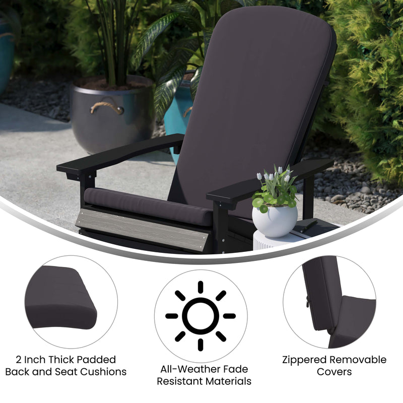 Atlantic All-Weather Polyresin Adirondack Rocking Chair with Vertical Slats and Weather Resistant Cushions