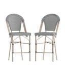 Mael Set of Two Stacking French Bistro Style Counter Stools with Textilene Seat and Bamboo Finished Metal Frame for Indoor/Outdoor Use